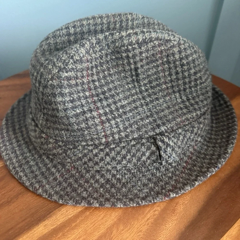 Vintage Pendleton 100% Virgin Wool Fedora Hat XL Gray Houndstooth Made USA F/W
